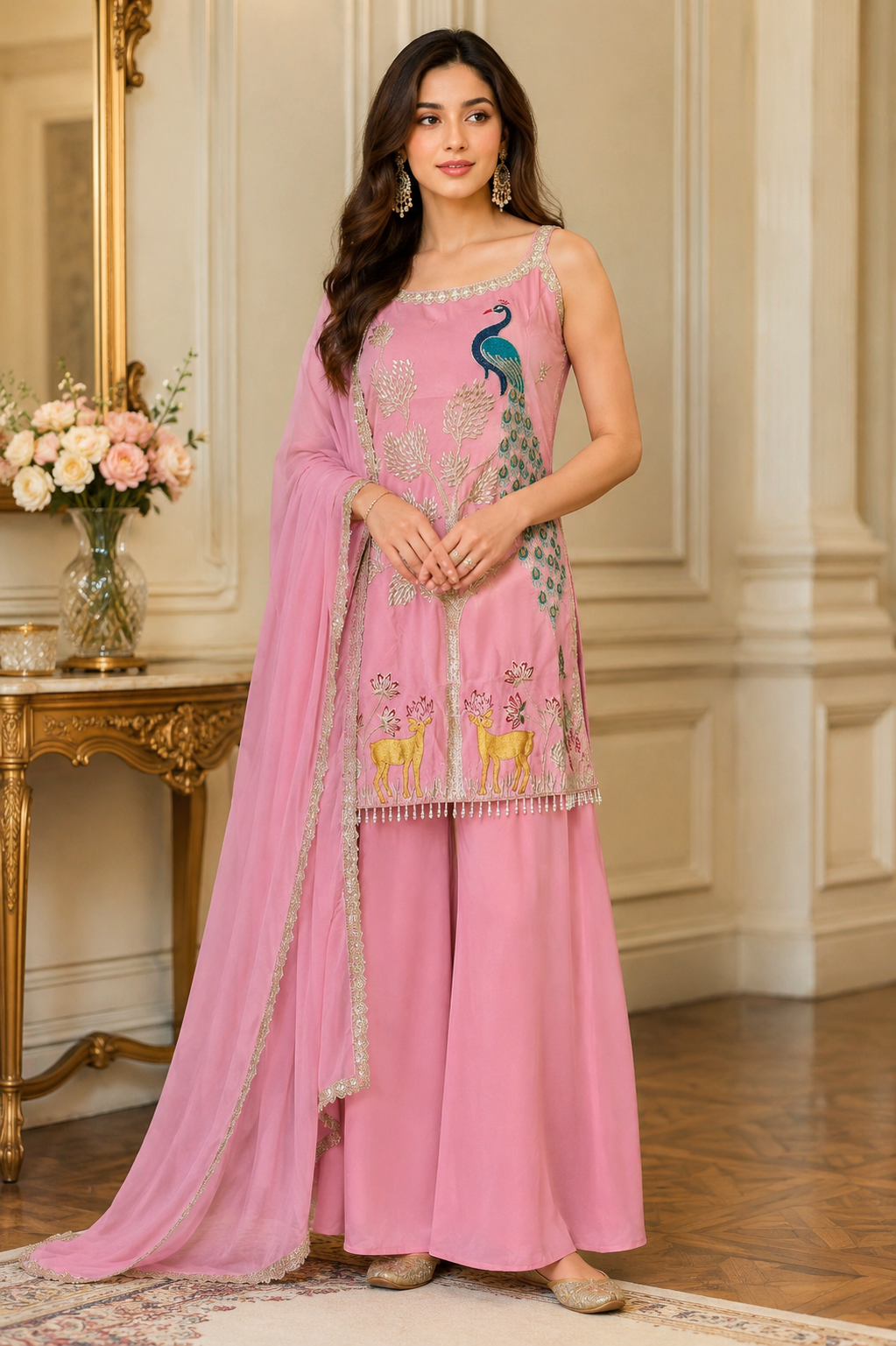 Galloria Peacock Garden Embroidered Sharara Set